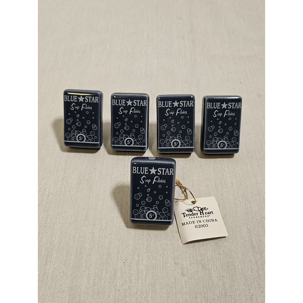 Tender Heart Vintage Cabinet Pulls Lot Of 5 - Blue Star Soap Ceramic Large Blue